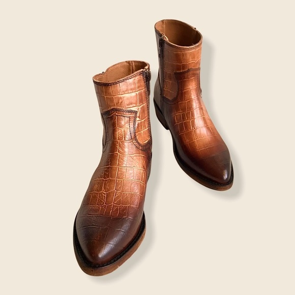 Frye Billy Croc Leather Inside Zip Ankle Booties - Picture 11 of 16